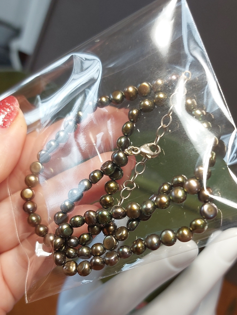 925 Genuine Freshwater Bronze Peacock Pearl Necklace Sterling Silver - Picture 8 of 8